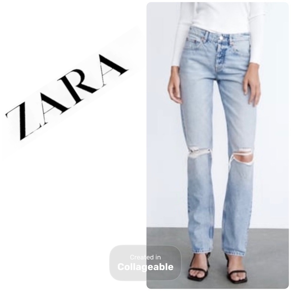 Zara Women's Light Blue Mid-Rise Full Length Straight Leg Jeans